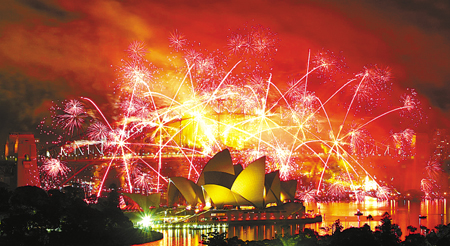 悉尼盛大焰火表演迎新年(图)