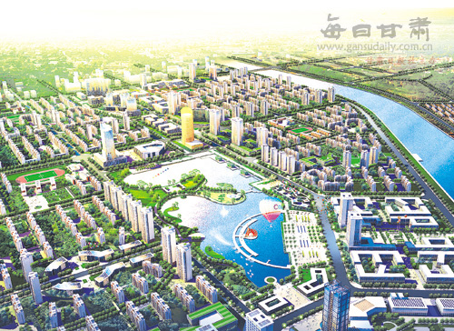 建设中的嘉峪关讨赖河两岸南市区新区(规划效果图)