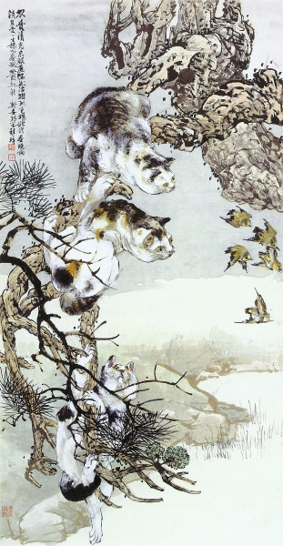 【文学】三猫戏雀图〔国画〕 -【文学】-每日甘肃-甘肃日报