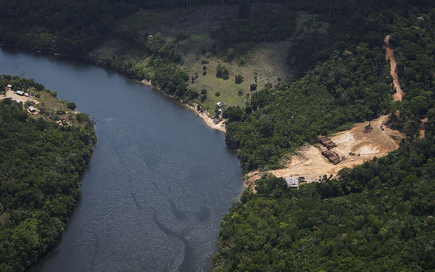 环保人士航拍亚马逊热带雨林林木采伐活动