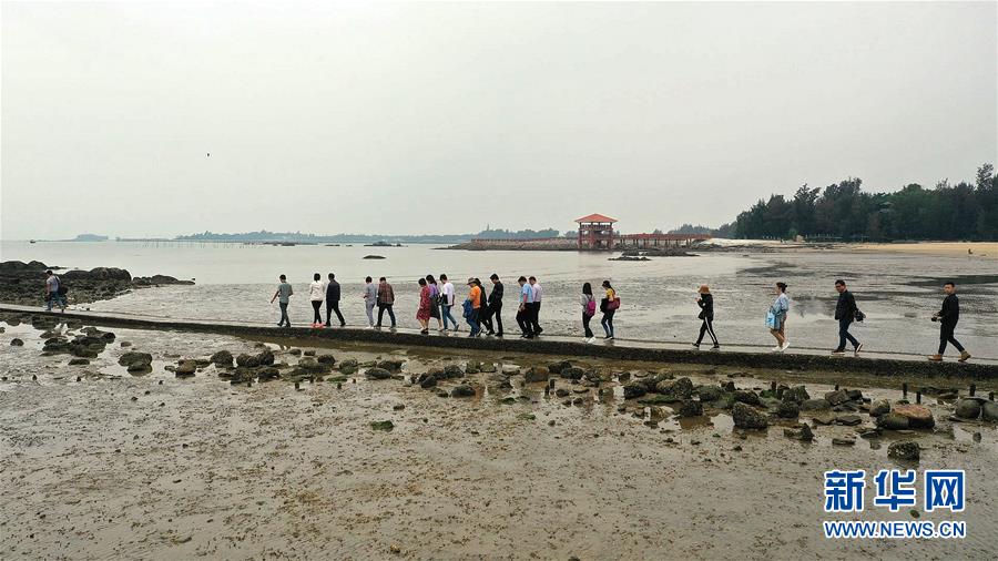 在钦州市三娘湾风景区,游客准备坐船出海观赏中华白海豚(4月17日摄).