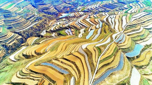时节,站在安定区的山梁沟峁,随处可见层层叠叠的黄土高原旱作梯田风光