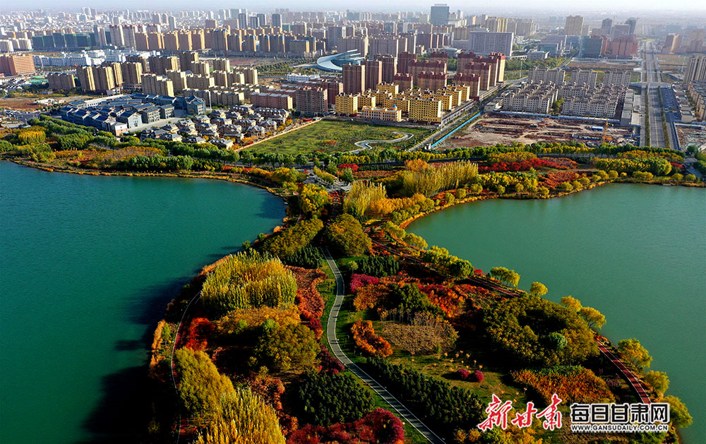 张掖市滨河新区芦水湾秋景迷人