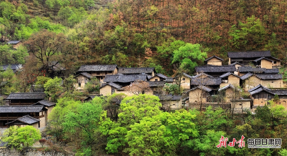 2021年年3月31日,春雨中的甘肃陇南武都区琵琶镇张坝古村落美景.