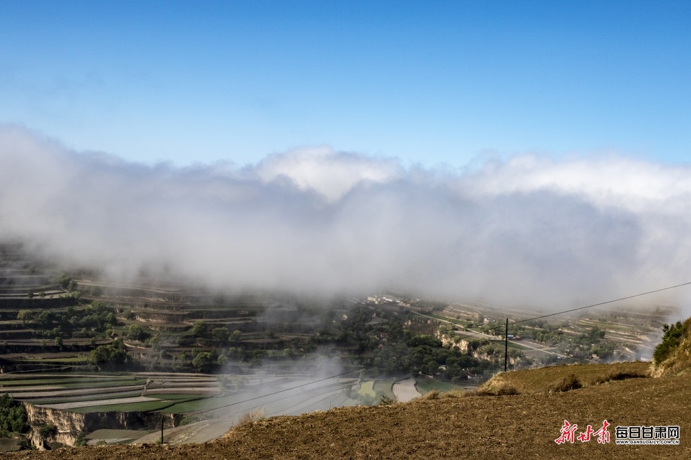 云雾缭绕的会宁县侯川镇梯田