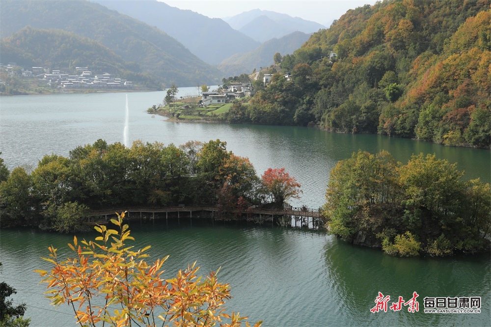 2023年11月15日,陇南市文县碧口镇白水江流域风光旖旎,色彩斑斓,涟涟碧水与秀丽林木相互映衬,景色怡人如画。(图片10)